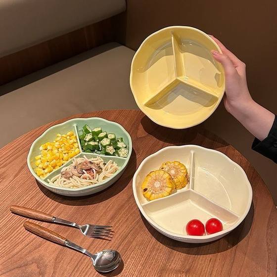 Ceramic Dielectric Dinner Plate for Adult Fat Reduction Special Three Dielectric Plate for Household Breakfast Fruit Plate Children Dielectric Plate