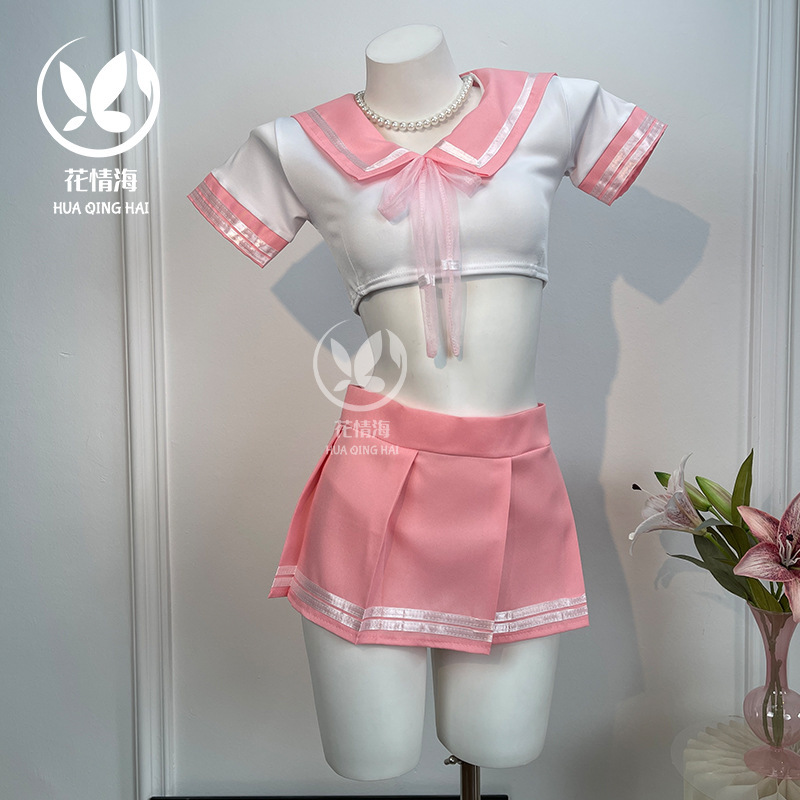 Floral Sea Sexy Lingerie Pure Desire Style Tight-Fitting Pure Role-Playing Student Uniform Pleated Short Skirt Set A034