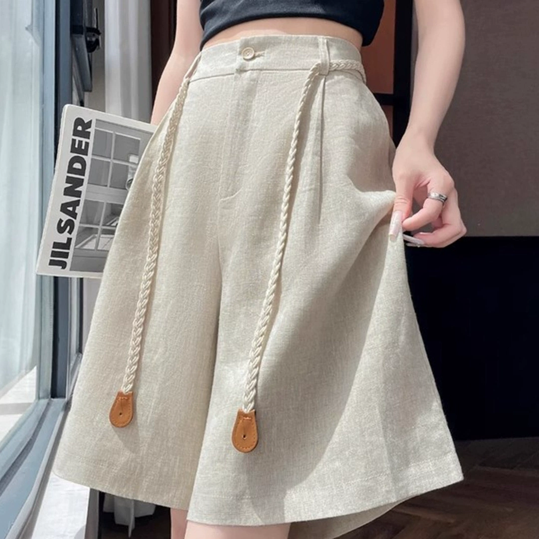 Тонкие льняные широкие шорты Tencel, женские летние новые шорты из ледяного шелка, хлопка и льна, большие размеры, свободные повседневные брюки с пятью точками для похудения