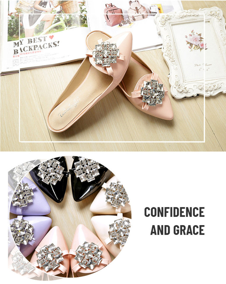 Dép sandal nữ bít mũi nhọn đính đá, đế bằng — A1-8 Màu mơ, Màu hồng A1-8, Màu tím A1-8, Màu đen A1-8 chi tiết 4
