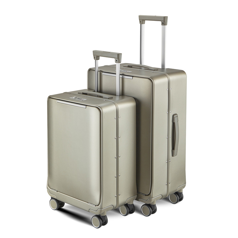 in stock wholesale front open lid trolley case side opening notebook warehouse luggage aluminum frame suitcase TSA password box