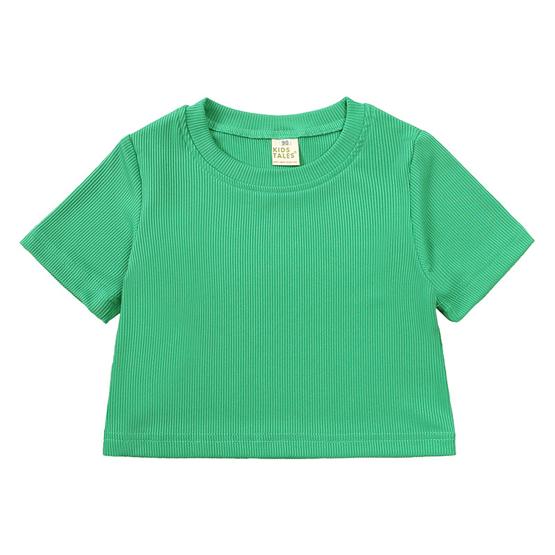 Solid Color Pattern Summer Season Simple Style Solid Color Polyester Girls Clothing Sets