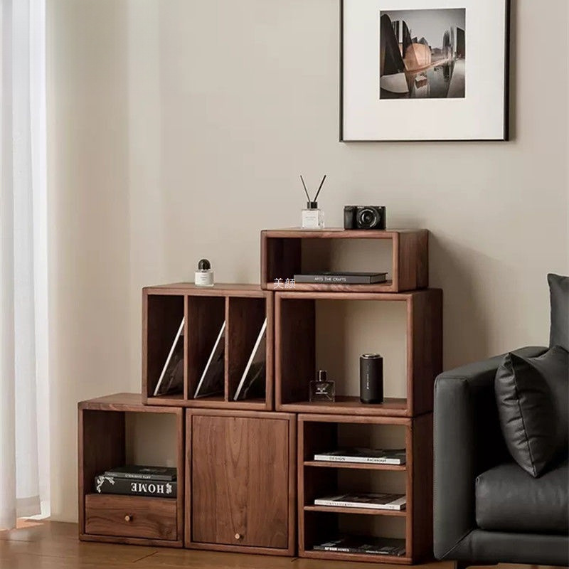 Solid Wood Small Bookcase Combination Cabinet Simple Modern Storage Cabinet Storage Bookshelf Grid Side Cabinet Living Room Bedroom Bedside Table