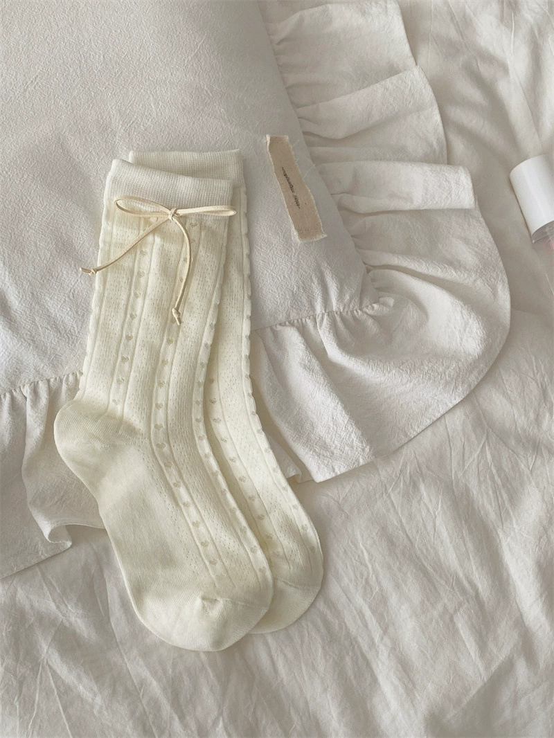Knee socks Japanese style, women's 35–39, thin breathable spring–summer mid-length with bow