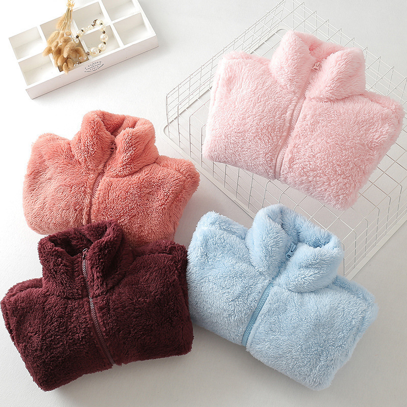 Outer Wear Pajama Jacket Women's Fleece Thermal Top Coral Fleece Cardigan Autumn and Winter Stand Collar Large Size Polar Fleece Sweatshirt