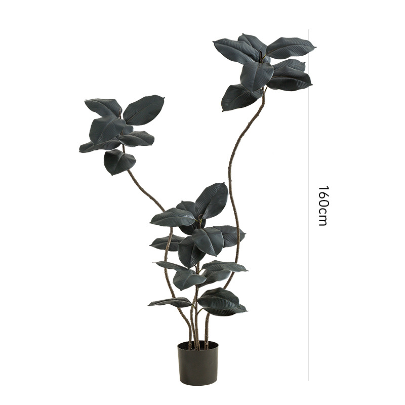 Simulación de plantas verdes, árboles de caucho de diamante negro, decoración de sala de estar de lujo ligero de alta gama, grandes árboles falsos de piso a techo, plantas falsas