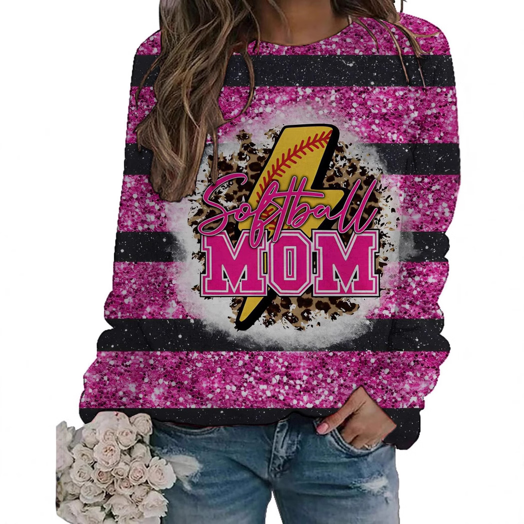 亚马逊外贸wish2024春夏棒球系列 3D数码印花长袖圆领卫衣女