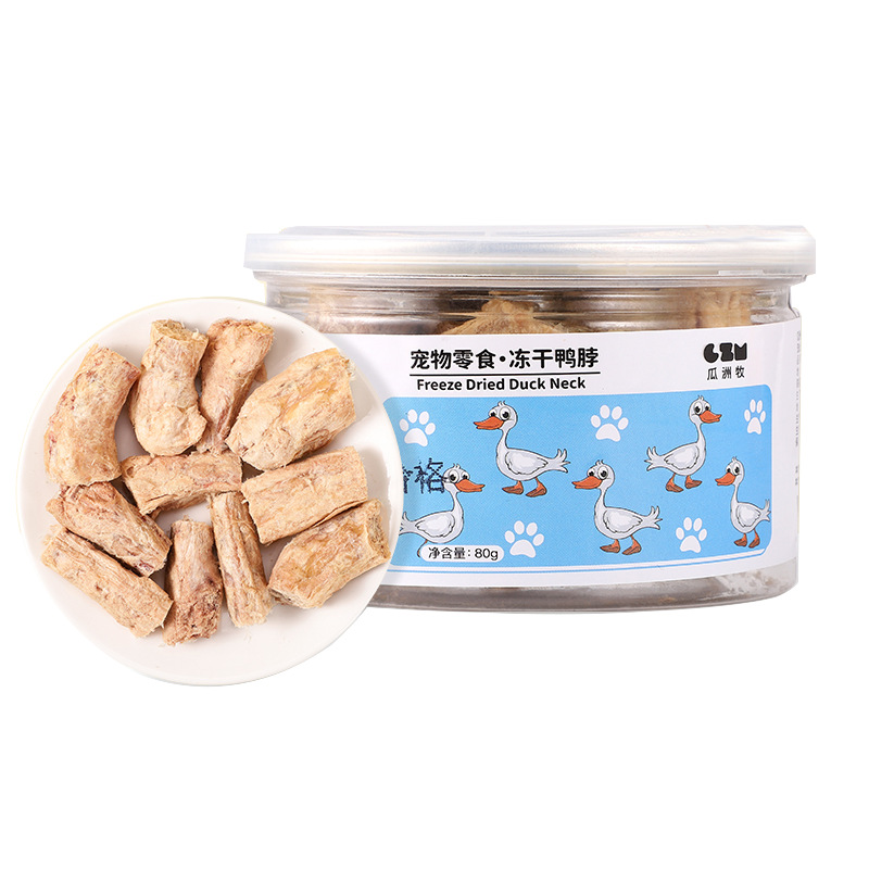 Cuello de pollo liofilizado Cuello de pato Aperitivos para mascotas Palos molares para gatos