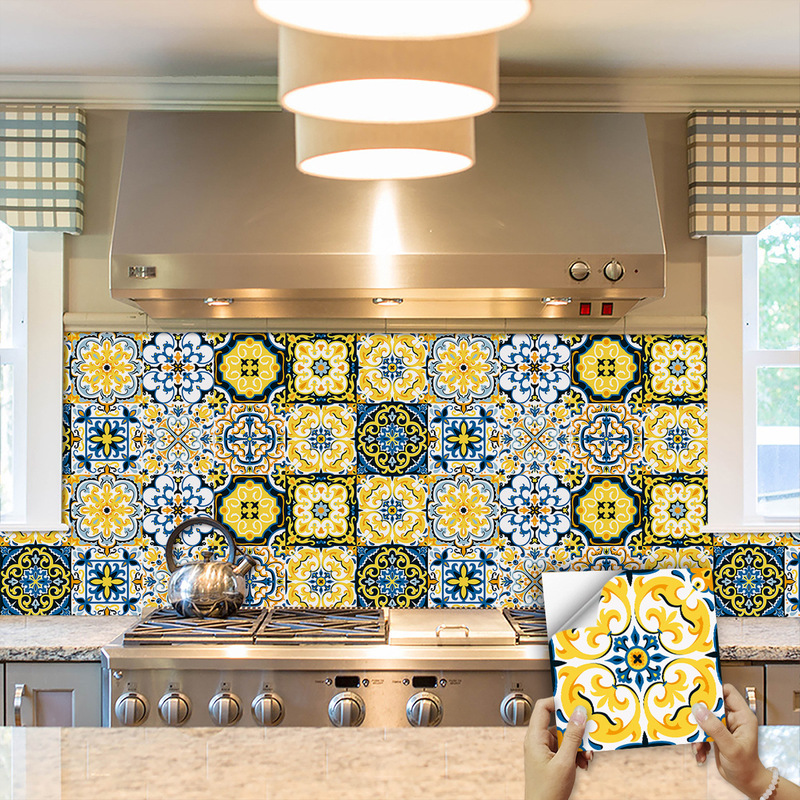 Mandala pattern simulation tile stickers kitchen backsplash bathroom wall self-adhesive wear-resistant waterproof non-slip wall stickers