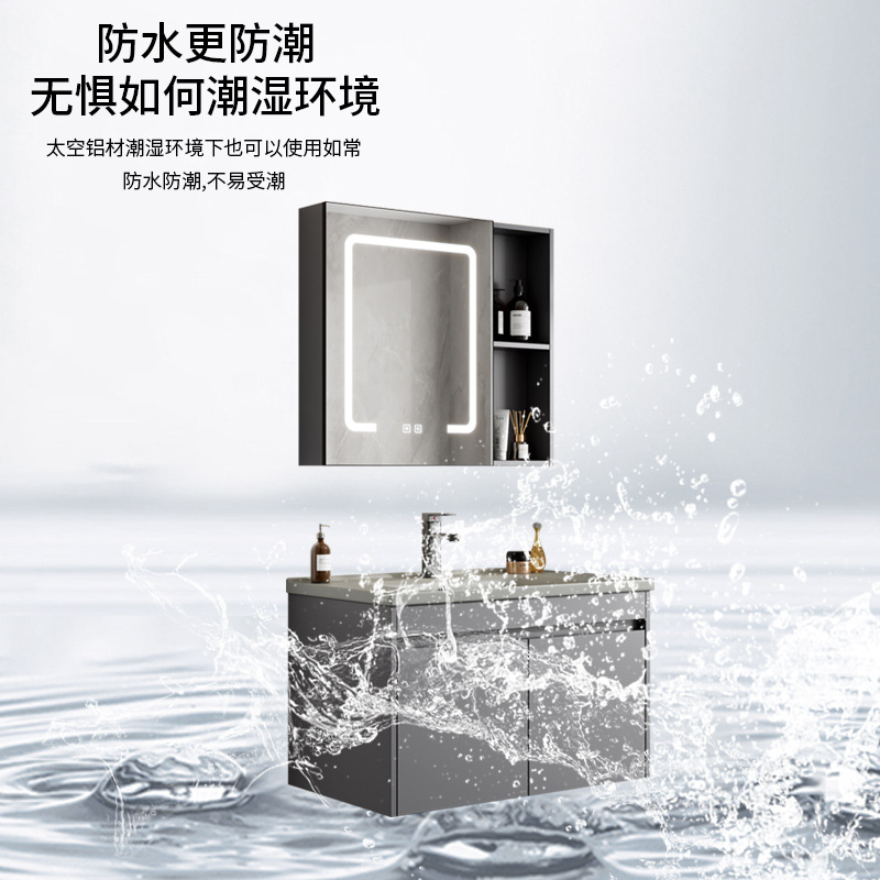gabinete de baño de aluminio espacio simple cerámica integral lavabo espejo inteligente lavabo