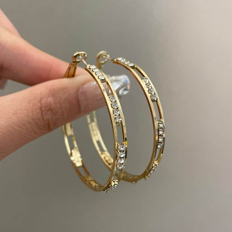 Orecchini a cerchio grandi in stile europeo-americano per donna, in argento S925 con diamanti, orecchini unici e alla moda._voghion.com