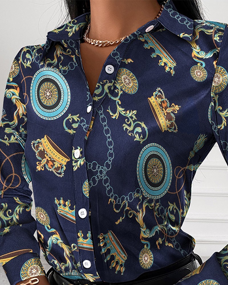 Wholesale Women'S Casual Geometric Long Sleeve Printing Button Blouses display picture 2