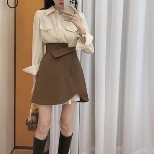 2024 Spring and Autumn Women's Clothing Hong Kong Style Retro New Arrival Small Irregular Shirt Skirt Two-Piece Elegant suit