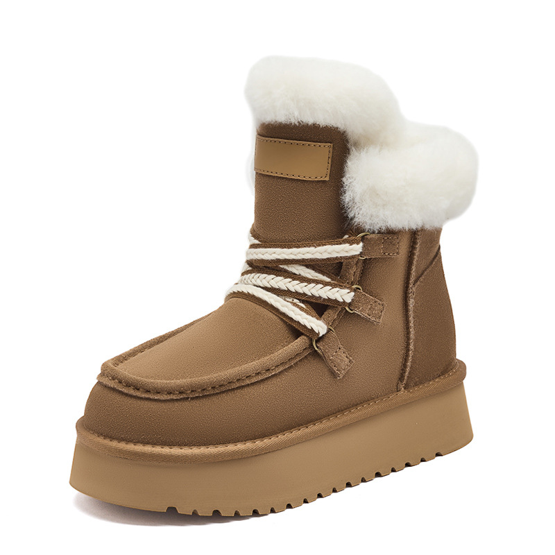 Botas de nieve de fondo grueso para mujeres de invierno 2025 nuevas botas cortas gruesas de lana y algodón