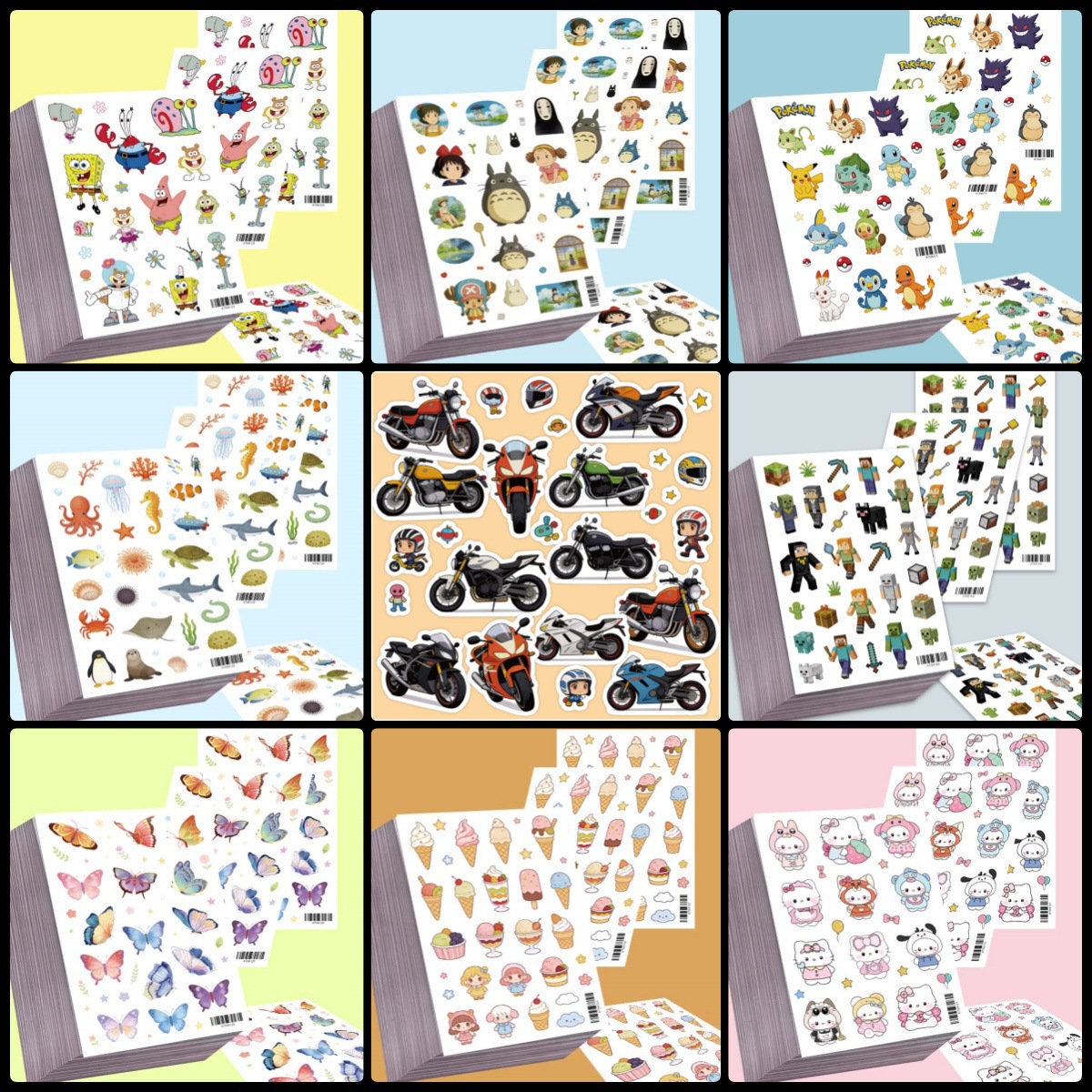 10 Large Sheets/Pack, Hundreds of Gift Stickers for Children and Students, Cartoon Helmet, Pencil Case, Suitcase Stickers