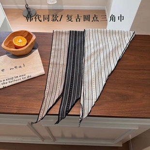 Artistic Retro Wave Dot Striped Cotton Linen Triangle Scarf Women's 2025 Spring New All-match Decorative Headscarf Small Scarf