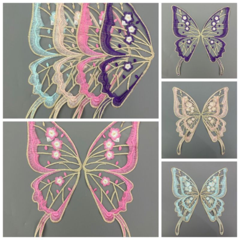 New Tricolor Butterfly Wings DIY Handmade Lace Water Soluble Butterfly Organza Butterfly Embroidery Polyester Silk
