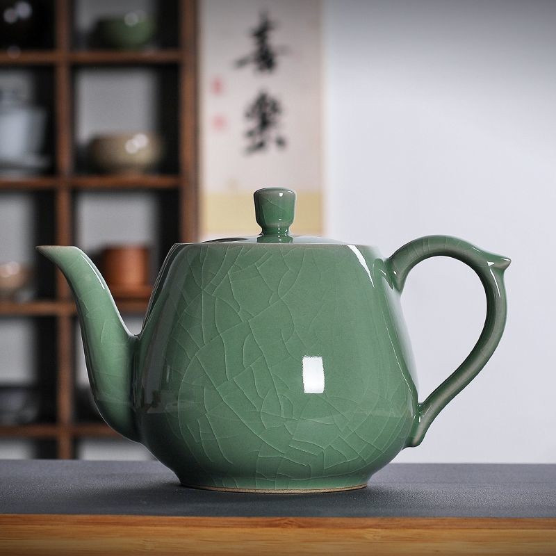 青瓷茶壶单壶大号龙泉哥窑冰裂大容量功夫茶具凉茶泡茶壶中式家用
