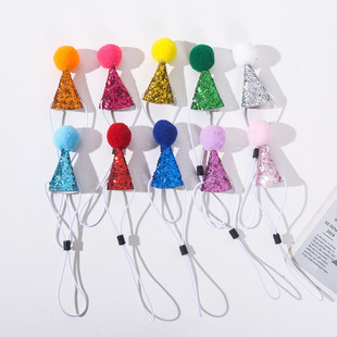 Pet Birthday Party Hat 2025 New Cross-Border Amazon Cat and Dog Glitter Hair Ball Decorative Birthday Hat
