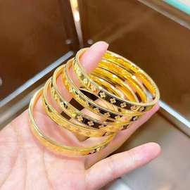 幸运四叶草手环CNC工艺 沙金手镯女士首饰品时尚通勤直播爆款批发