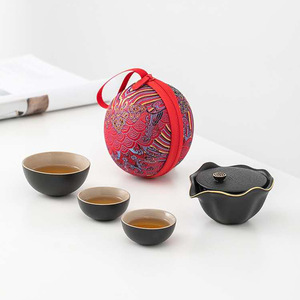 Portable travel green chinese kungfu teacups set Outdoor hiking one pot and three cups  travel trip Kung Fu tea set