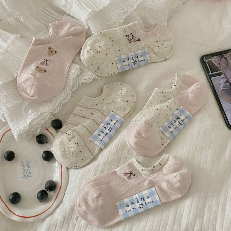 Women's Pink Summer Thin Short Socks, Pure Cotton, Low-Cut, Invisible, Non-Slip, No-Show Socks for Summer Women's Pink Summer Thin Short Socks, Pure Cotton, Low-Cut, Invisible, Non-Slip, No-Show Socks for Summer