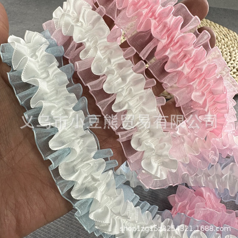 Ribbon Clothing DIY Handmade Accessories Hair Tie Lace Double-Layered Pleated Lace Trim with Elastic Three-Dimensional Edge
