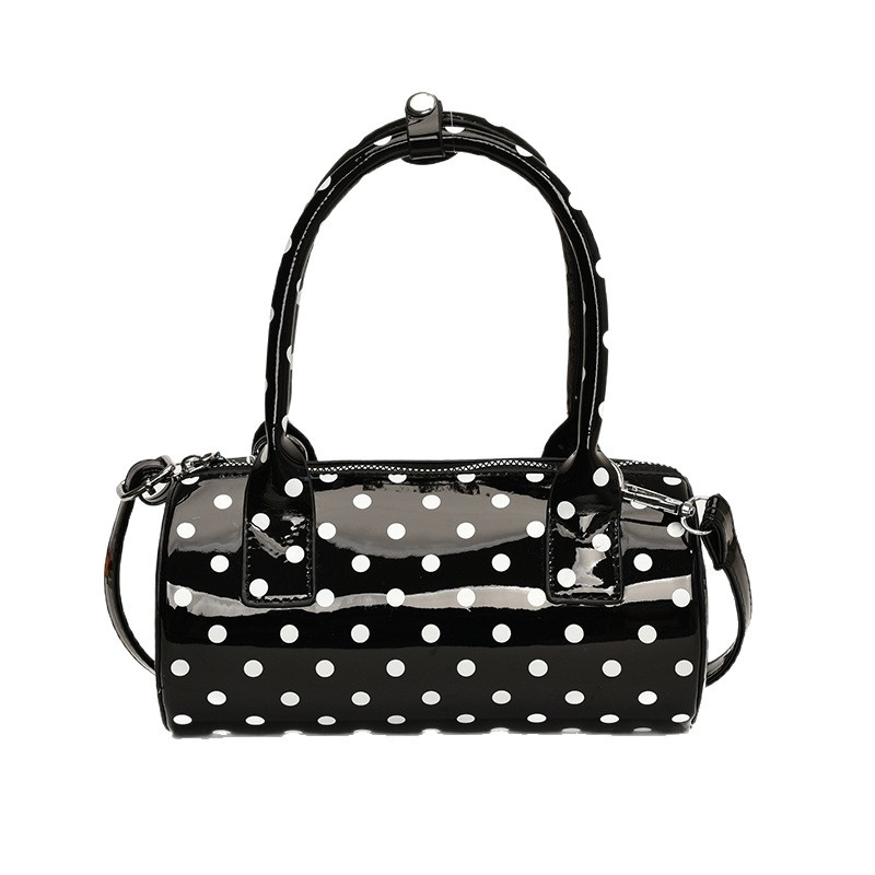 Trending Polka Dot Cylinder Handbag For Women 2024 New Korean Style Niche Shoulder Crossbody Bag Versatile Boston Bag - Thumbnail 5