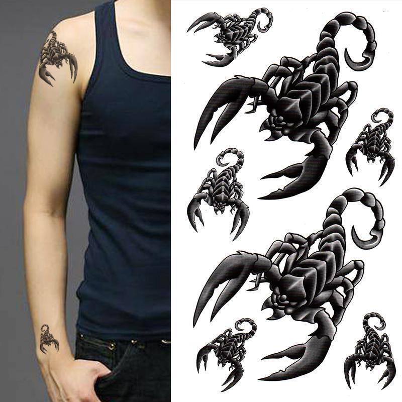 Tattoo Stickers Waterproof Men's 3D Black Poisonous Scorpion Hand Back Personalized Realistic Tattoo Pattern Disposable Concealer Stickers
