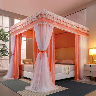 2022 New Household Mosquito Net Luxury Double-pole Integrated Shading Bed Mantle Encrypted Thickened Palace-style Three-door Rock