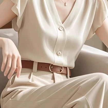 Shirt, french style, V-neckline, high-quality style