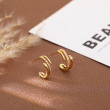新款甜美微钻双圈耳钉网红时尚气质个性夸耳饰潮流百搭耳针饰品