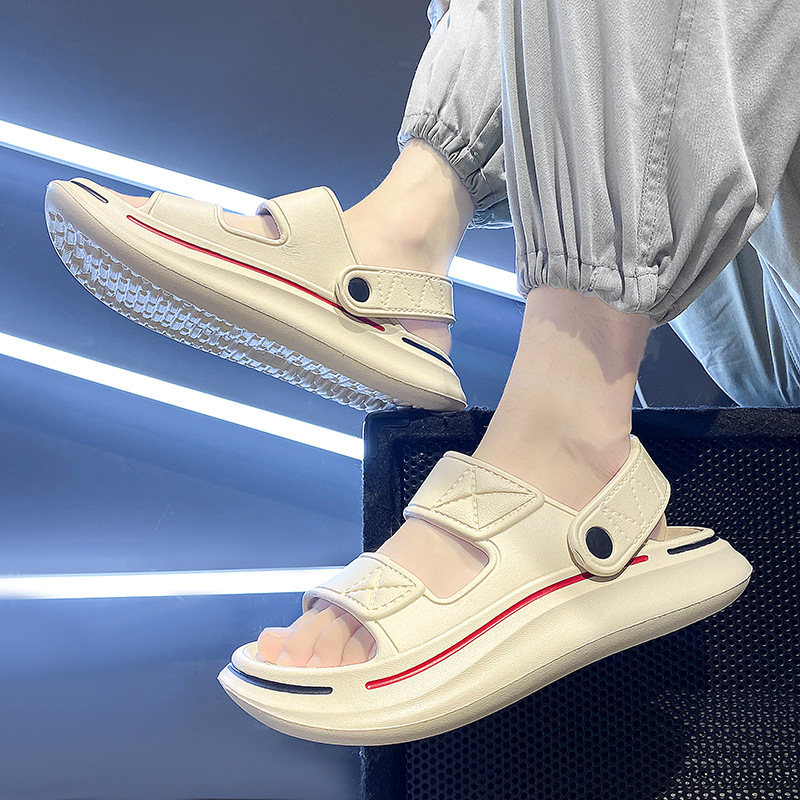 跨境大碼夏季輕便EVA高彈厚底涼鞋居家時尚一字拖戶外兩穿沙灘鞋