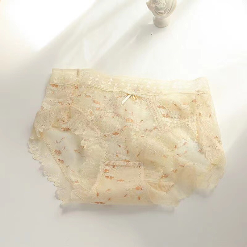 Summer Women's Underwear Sexy Hollow Temptation Girls Lace T Pants Fashion High Elastic Waist Low Waist Cotton Profile Briefs