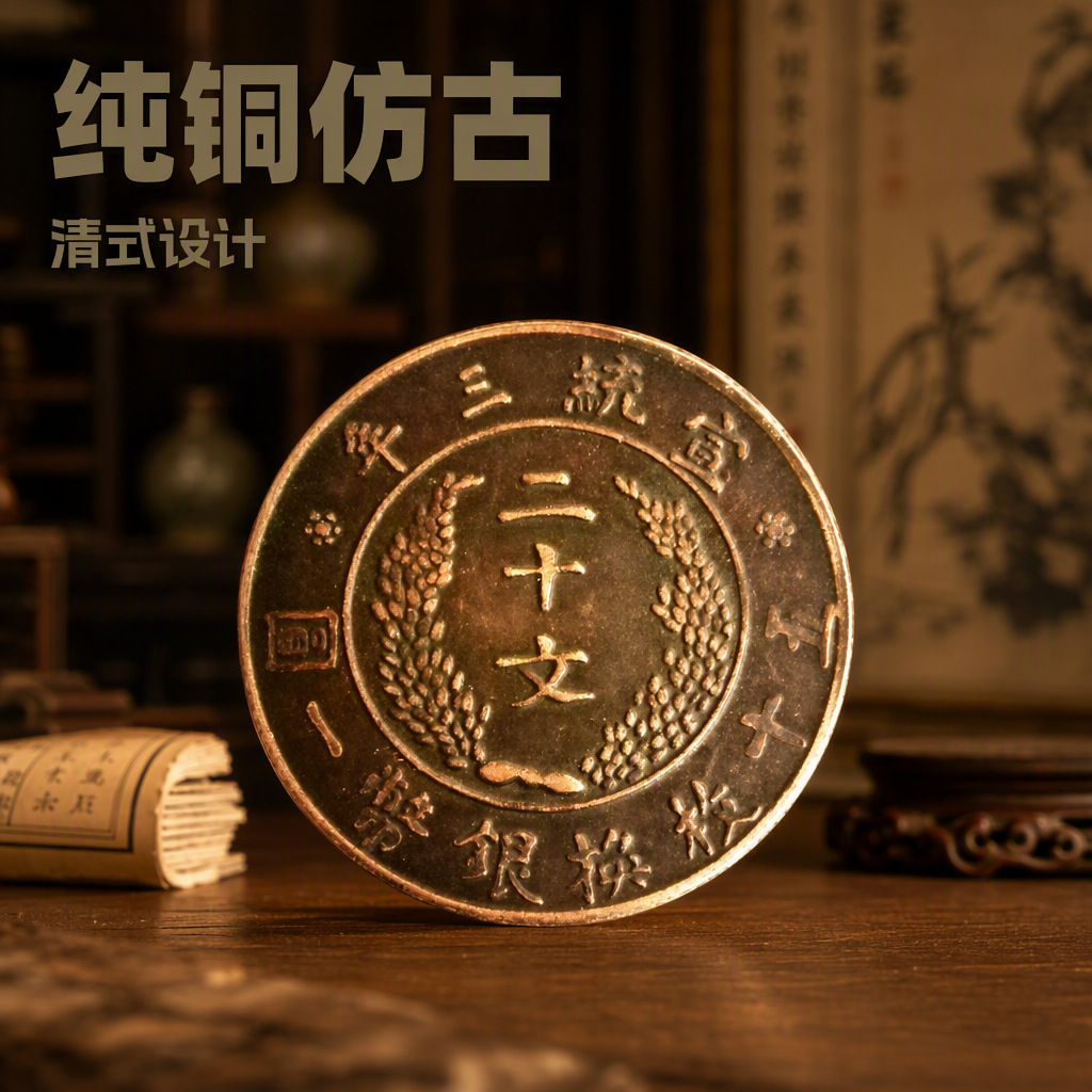 纯铜仿古铜币清式宣统三年龙洋钱币收藏纪念币铜板游戏币影视道具