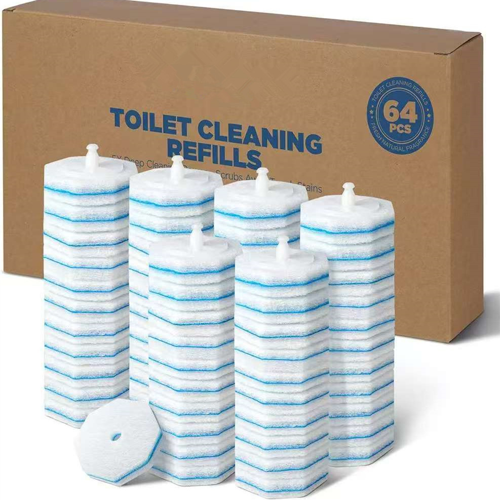 Cross-Border In-Stock Disposable Toilet Brush Replacement Head, Fiber Cotton Sandwich Type Cleaning Brush, Disposable Toilet Brush Manufacturer