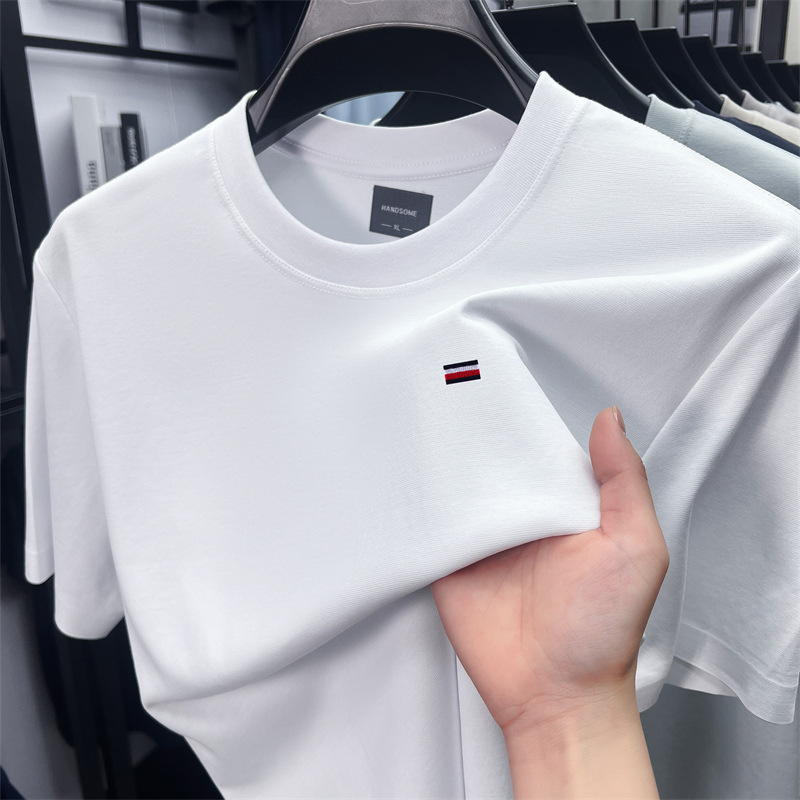 genuine goods Tommy Cotton Short-sleeved T-shirt Men's Summer New Fashion Casual Young and Middle-aged Round Neck T-shirt Trendy Top
