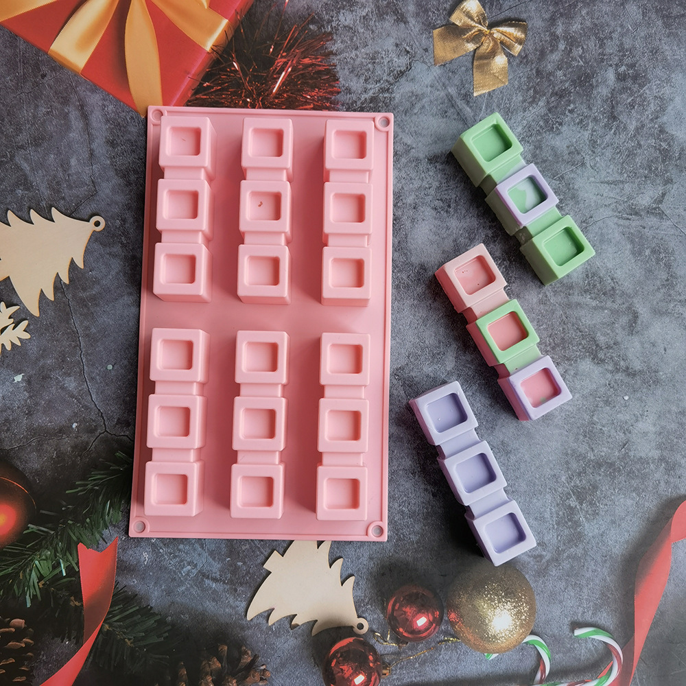 6 con tres cuadrados cóncavos 204 pastel chocolate molde de silicona molde de postre molde de hielo pastel horneado