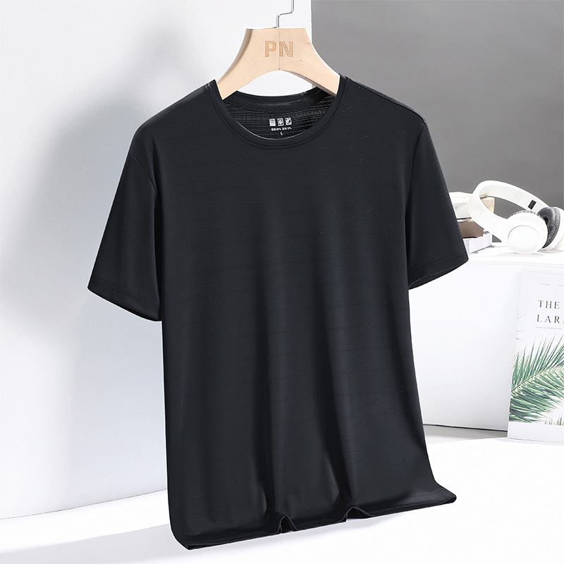 Camiseta de hielo de hombre de verano de manga corta, camiseta delgada suelta de hielo grande, ropa de hombre de secado rápido, ropa de media manga para hombres.