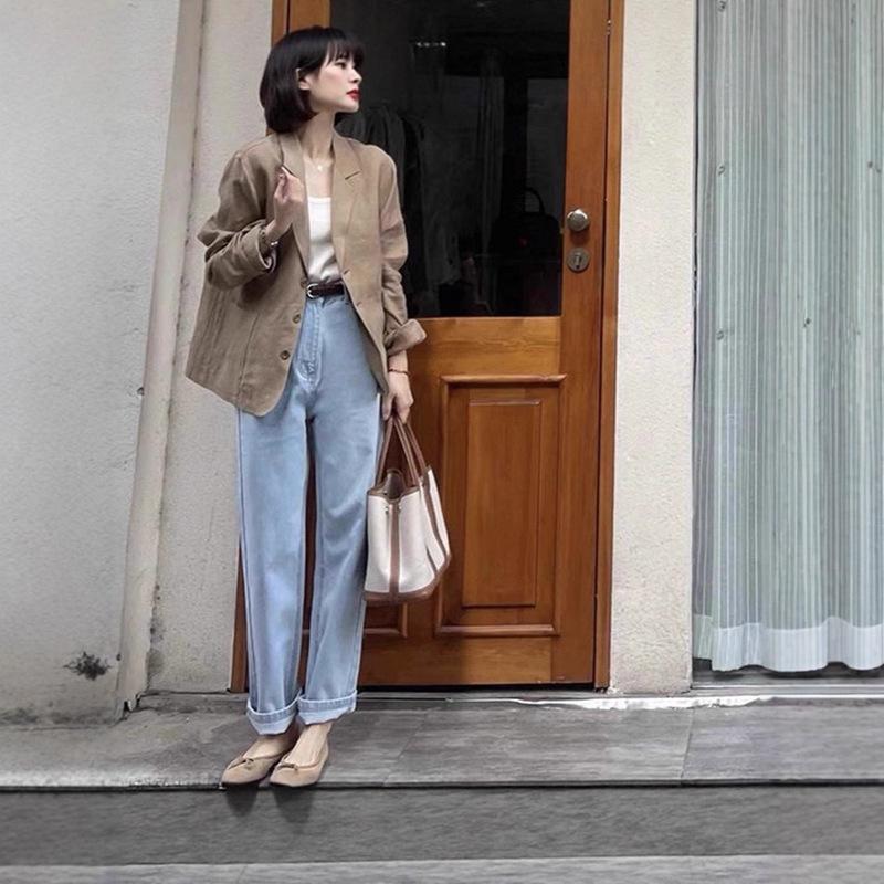 2025 High-End Casual Pure Linen Lapel Suit Jacket Women's Short Suit Top 2025 High-End Casual Pure Linen Lapel Suit Jacket Women's Short Suit Top