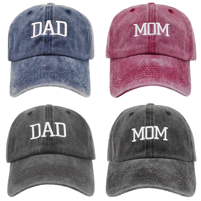 Cross-border washed cotton DAD MOM embroidered baseball cap vintage distressed peaked cap fashion couple hat hip hop hat