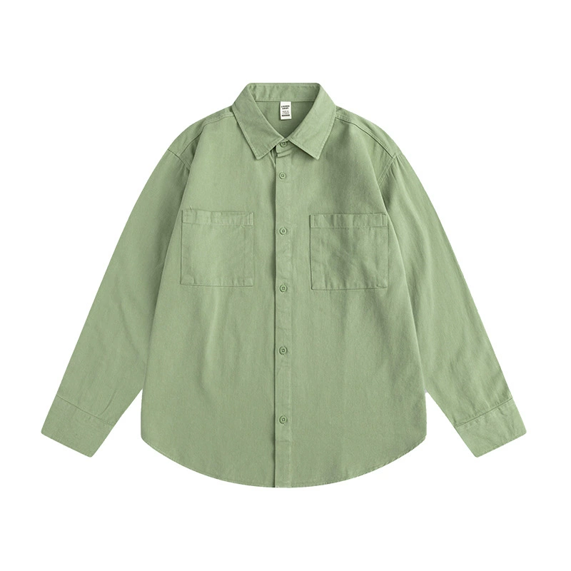 Новая куртка-рубашка с лимонно-зеленым чаем, осенняя новая свободная рубашка в стиле ретро с длинными рукавами из чистого хлопка, утолщенная повседневная рубашка в гонконгском стиле