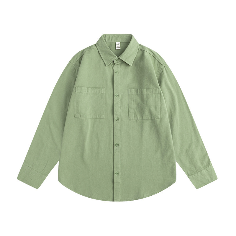 Lemon Green Tea Shirt Coat Autumn New Retro Loose Long Sleeve Shirt Cotton Thickened Hong Kong Style Casual Shirt