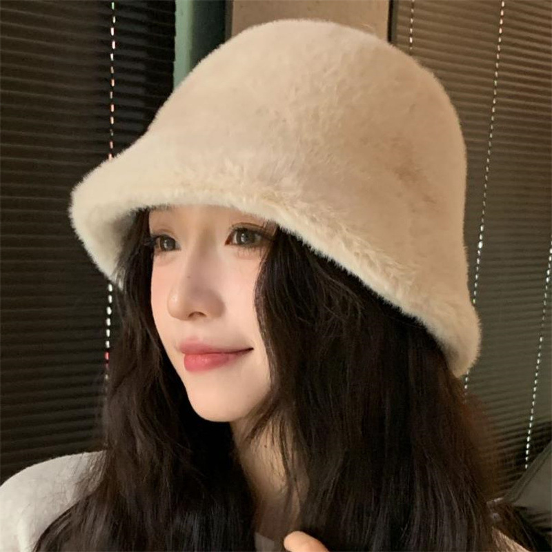 어부 모자 여성 가을, 겨울 방한 플러시 따뜻한 모자 분지 모자 귀 보호 모자 얼굴이 보이는 작은 어부 모자 캐주얼 모자 다목적