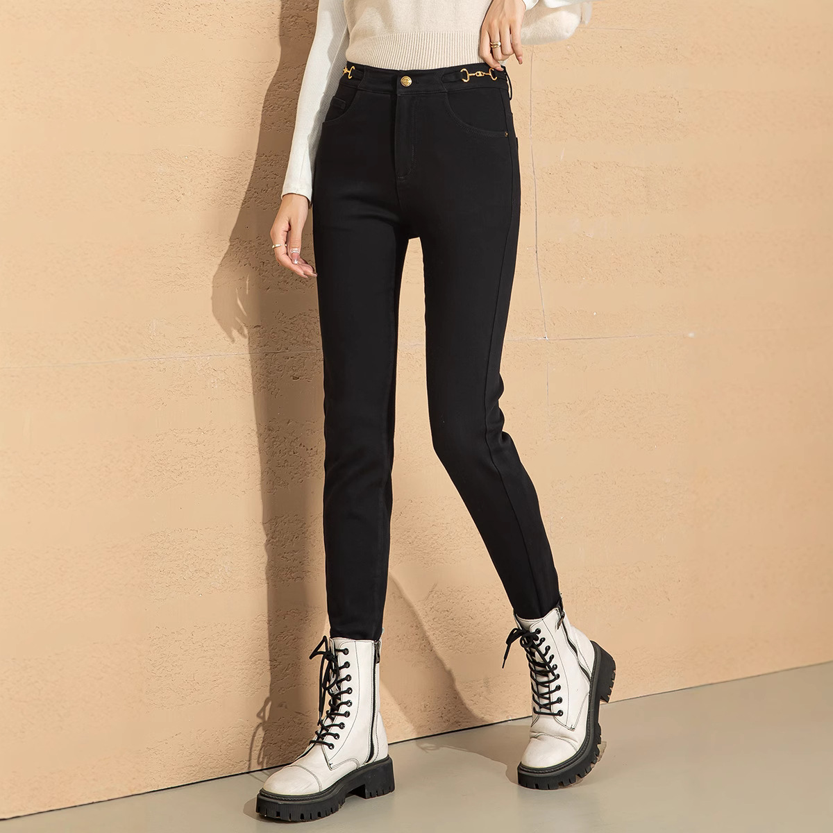 Quần jean nữ skinny cạp cao ôm sát đen co giãn — Màu đen