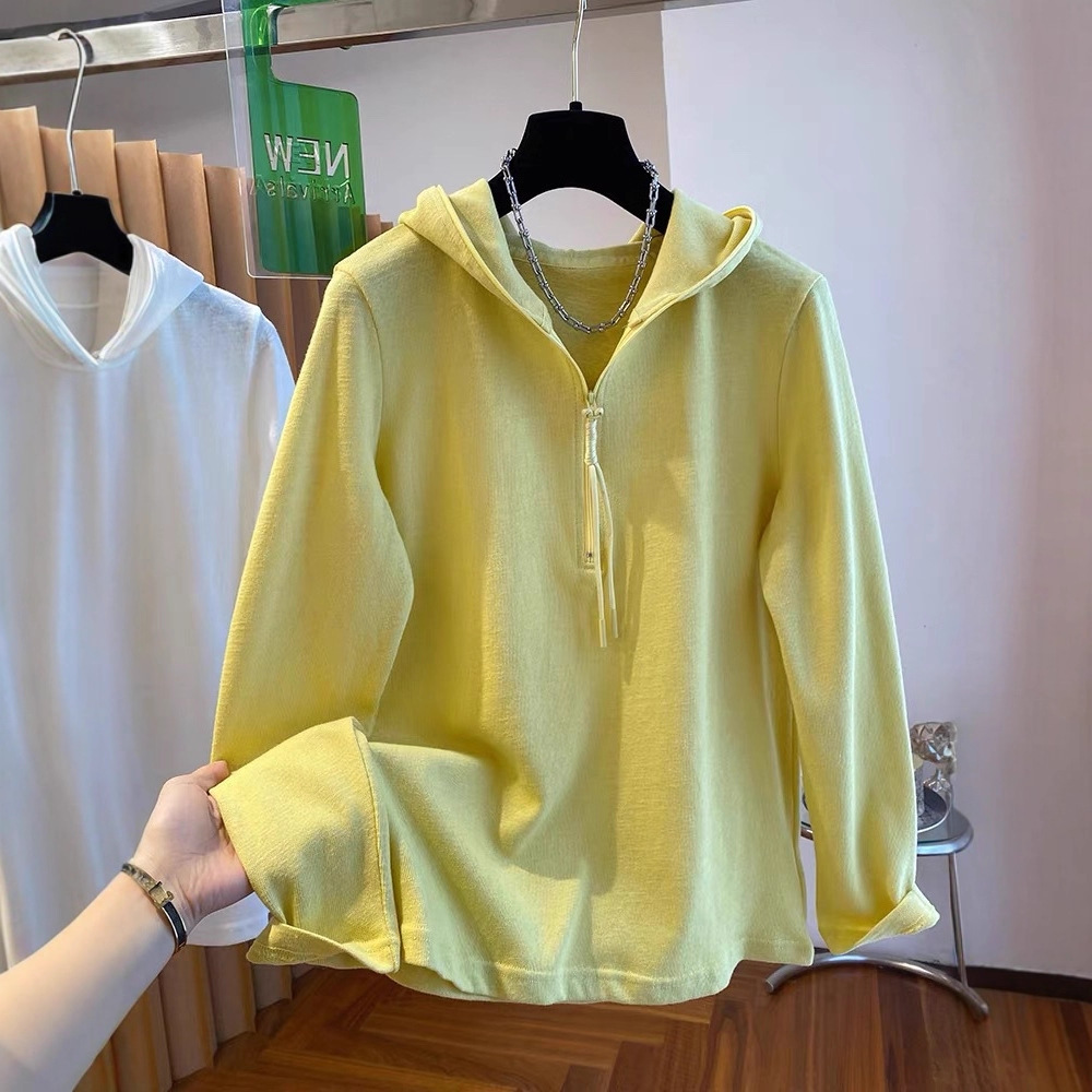 Plus-Size 150kg Long-Sleeve Hooded T-Shirt for Women, New Spring and Autumn Slimming and Body-Covering Base Shirt Top