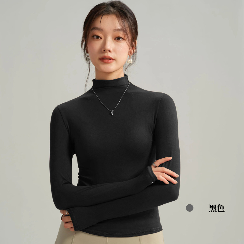 德绒纯色堆堆高领打底衫女内搭加绒加厚秋冬季长袖打底衣紧身t恤|undefined