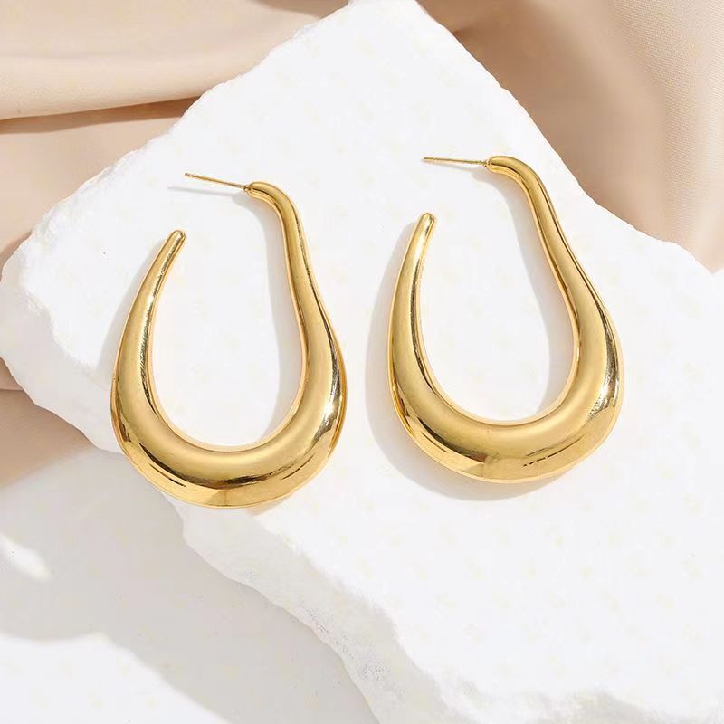 Holiday Occasion Stainless Steel Material 1 Pair Simple Style Solid Color Plating Stainless Steel 24k Gold Plated Earrings