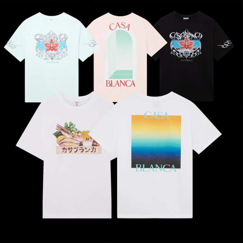 Spot Cross-Border Casablanca Summer New Printed Loose Short-Sleeved T-Shirts for Men and Women Pure Cotton Heavyweight T-Shirts