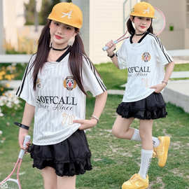 女童装2026夏季新款字母印花短袖T恤中大儿童宽松潮流上衣运动风